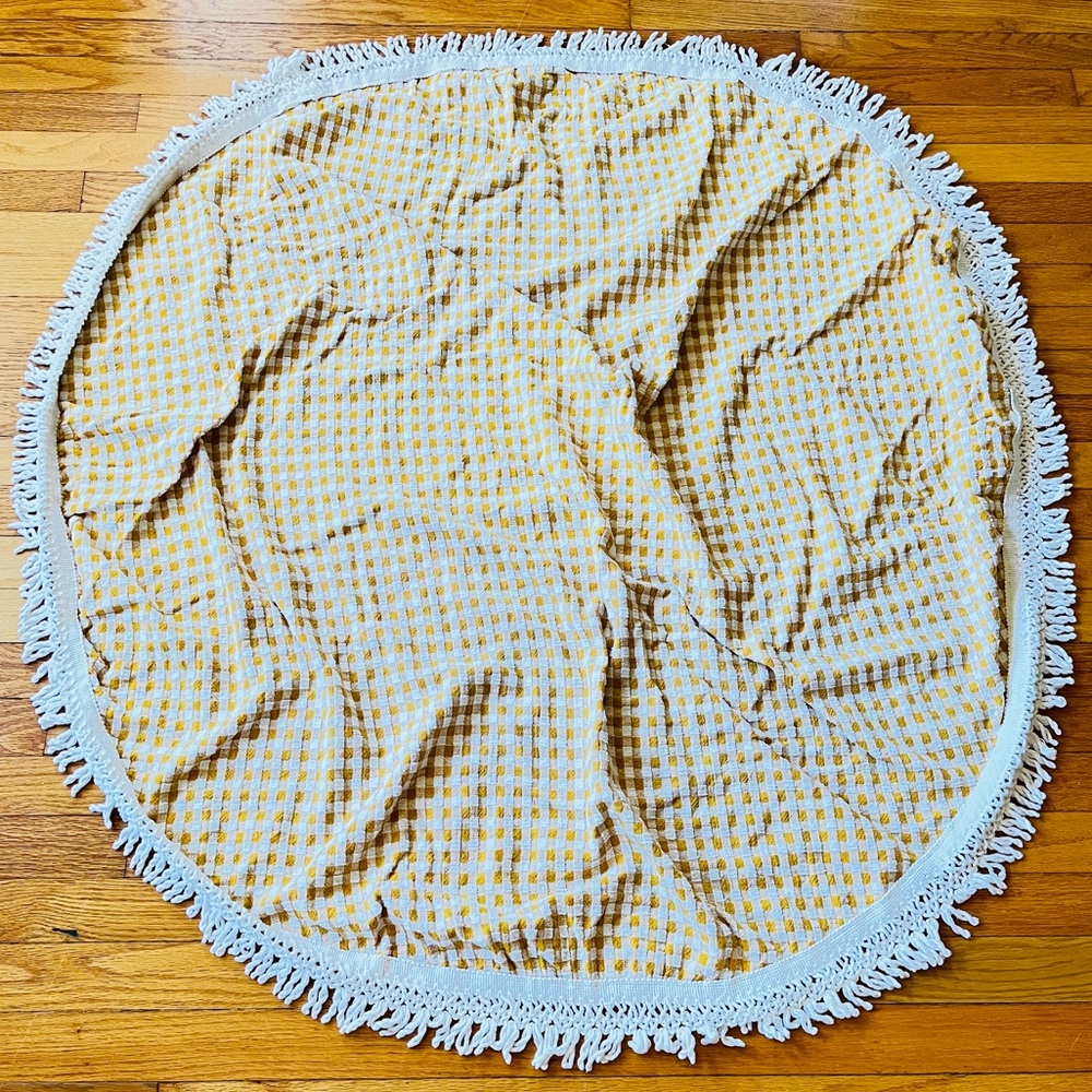 Vintage Mustard & White Checkered Round Tablecloth